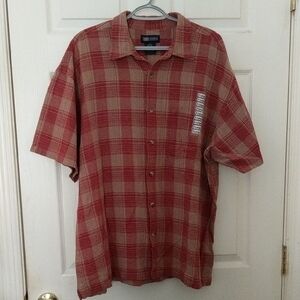 Faded Glory Men's Red and Tan Plaid Button Down Shirt
